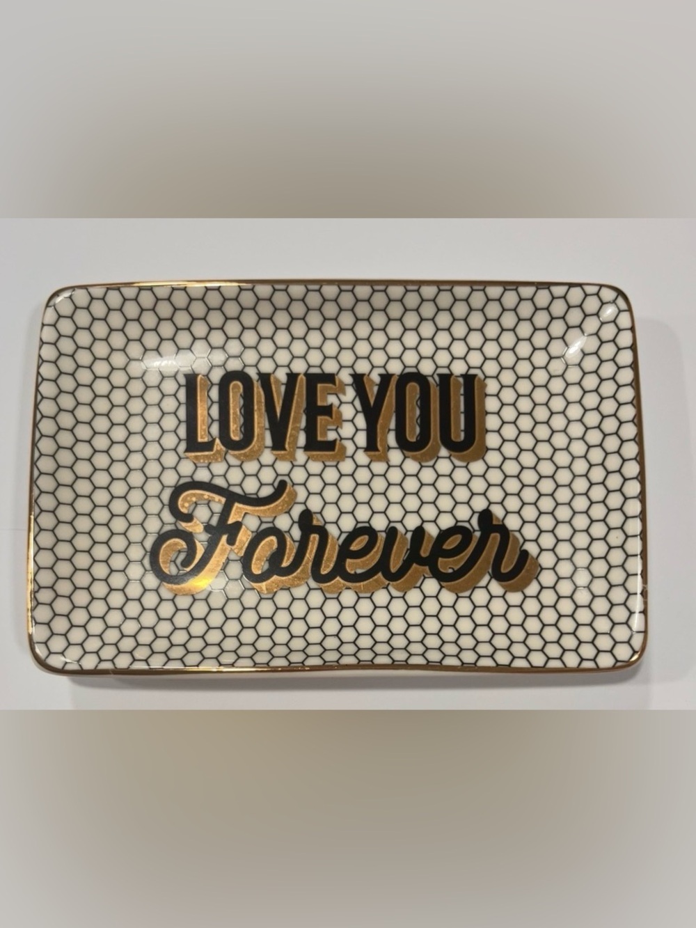 White Black & Gold honeycomb Gold 'Love You Forever' Jewelry Tray